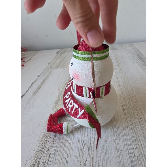 Pier 1? Metal snowman shelf sitter glitter sparkle red Xmas decor statue figurin - Picture 2 of 7